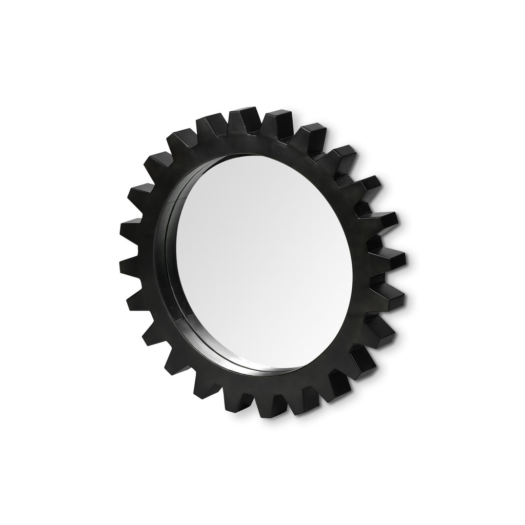 Black Cog Round Metal Frame Wall Mirror - 26-inch