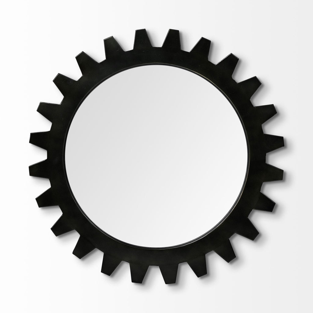Black Cog Round Metal Frame Wall Mirror - 26-inch