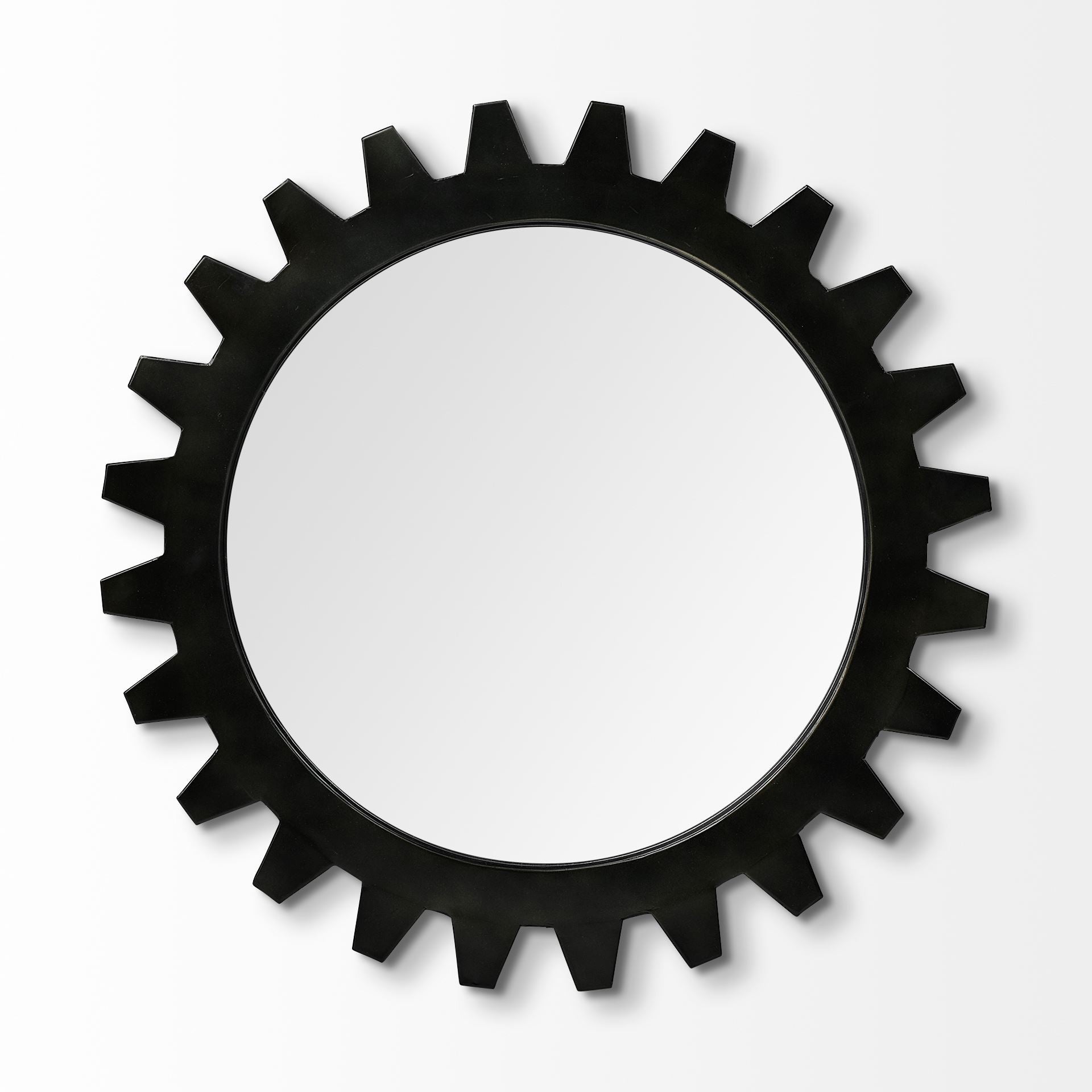 Black Cog Round Metal Frame Wall Mirror - 26-inch