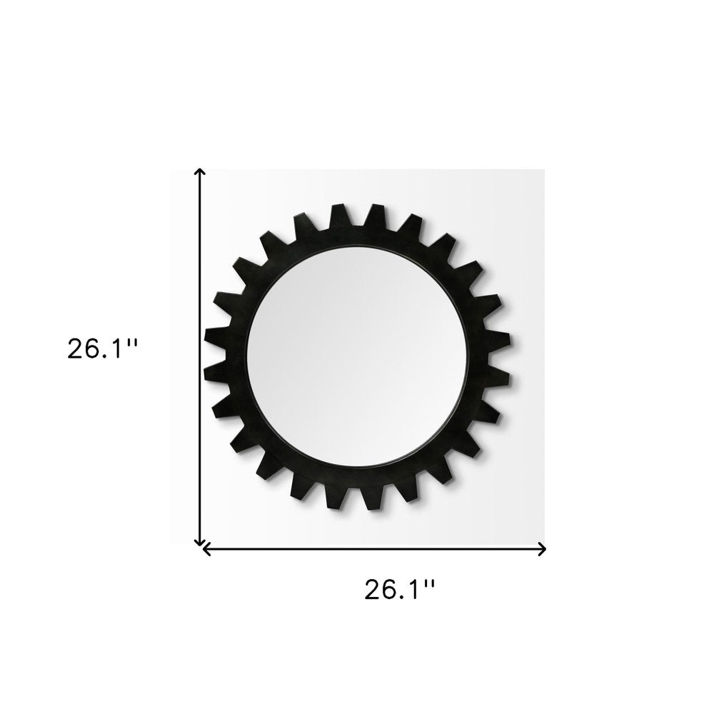 Black Cog Round Metal Frame Wall Mirror - 26-inch