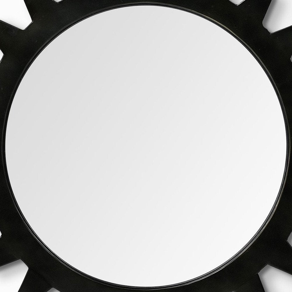 Black Cog Round Metal Frame Wall Mirror - 26-inch