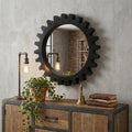 Black Cog Round Metal Frame Wall Mirror - 26-inch