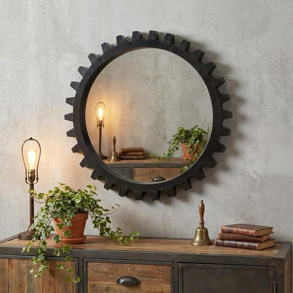 Round Black Metal Frame Wall Mirror - 37-inch