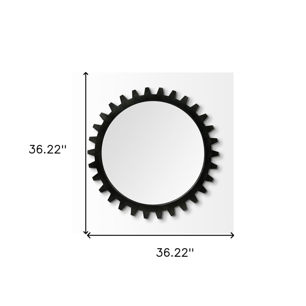 Round Black Metal Frame Wall Mirror - 37-inch