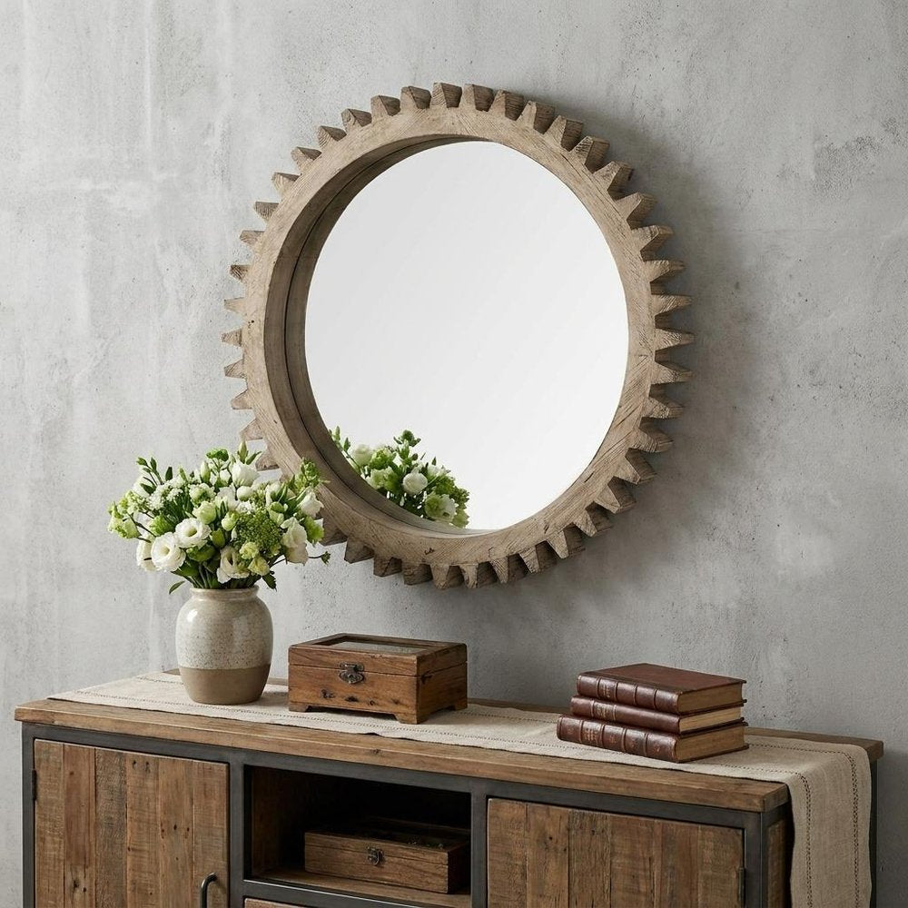 Brown Abstract Wood Framed Accent Mirror - 35-inch