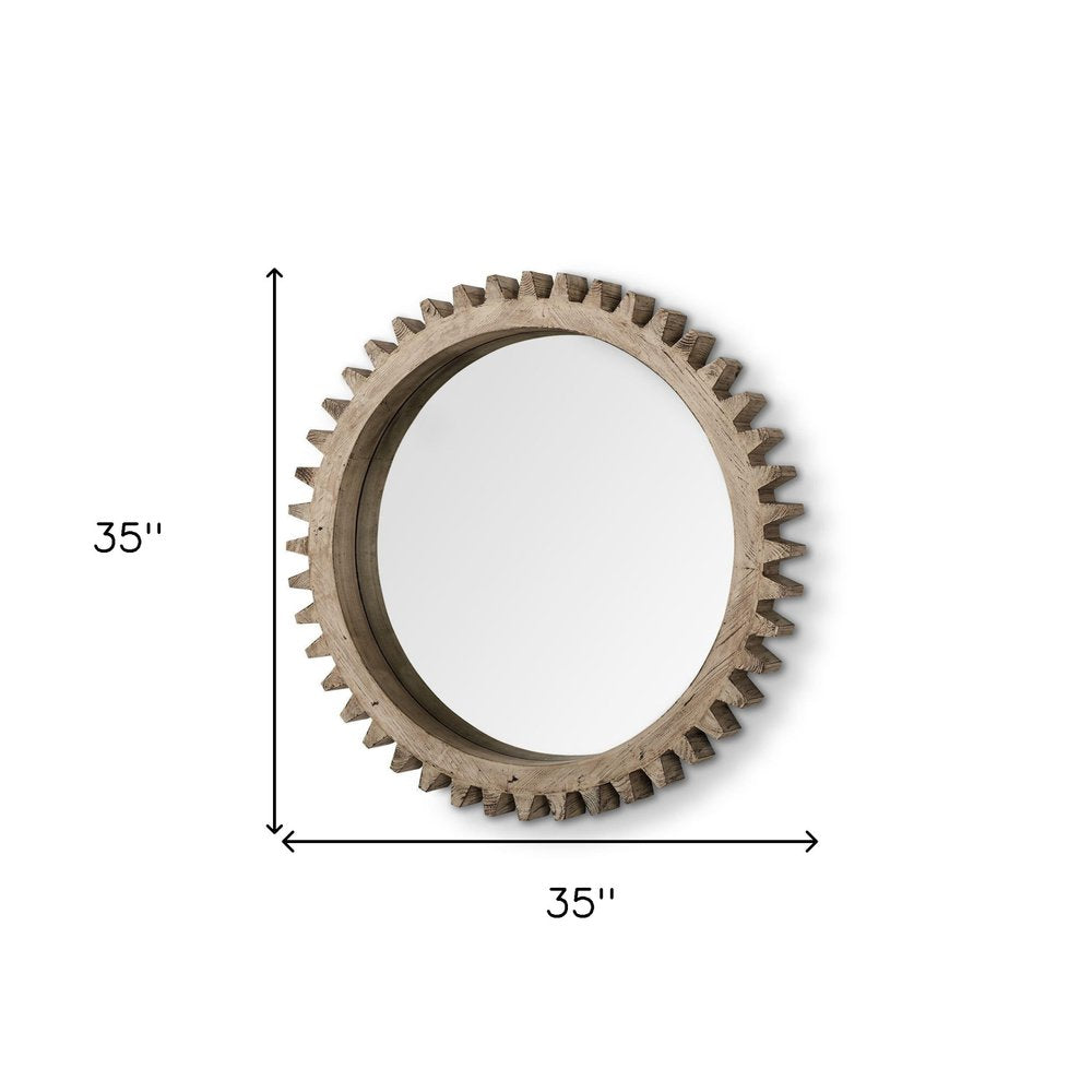 Brown Abstract Wood Framed Accent Mirror - 35-inch