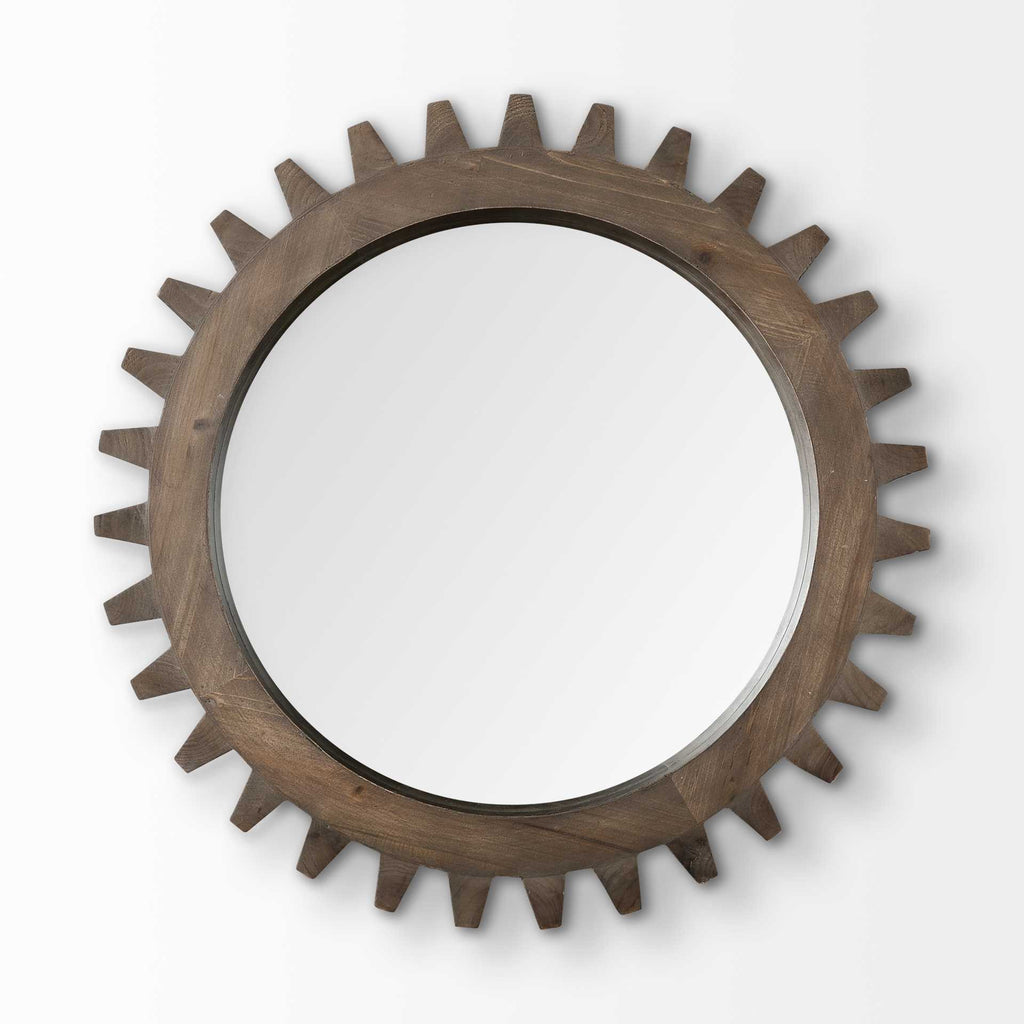 Dark Brown Abstract Wood Framed Accent Mirror - 26-inch