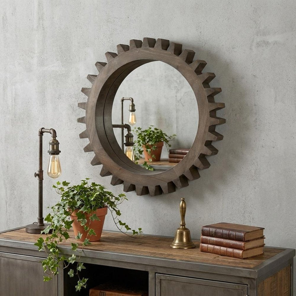Dark Brown Abstract Wood Framed Accent Mirror - 26-inch