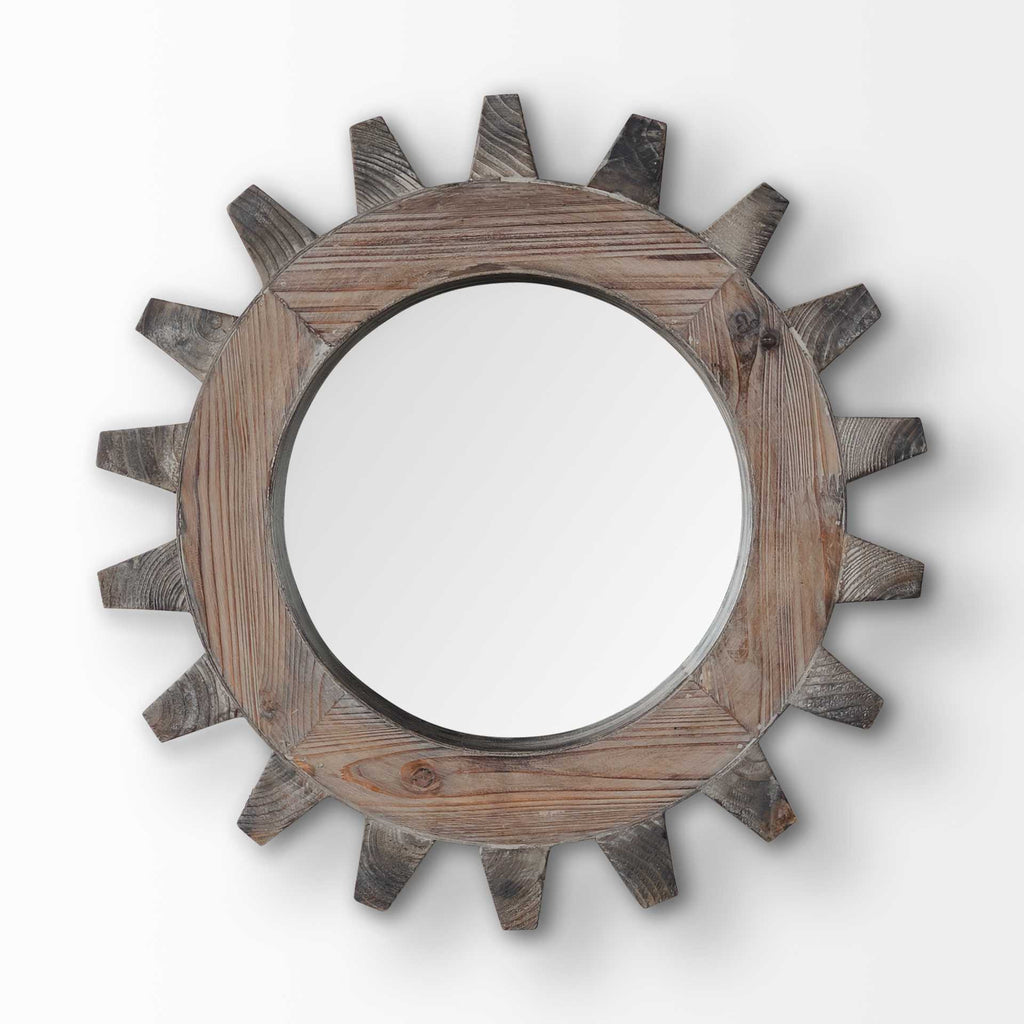 Brown Solid Wood Abstract Framed Accent Mirror - 17-inch