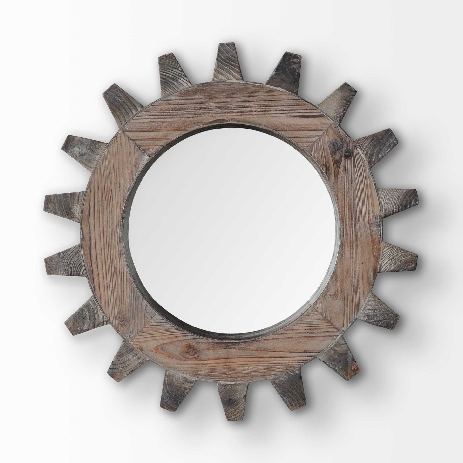 Brown Solid Wood Abstract Framed Accent Mirror - 17-inch
