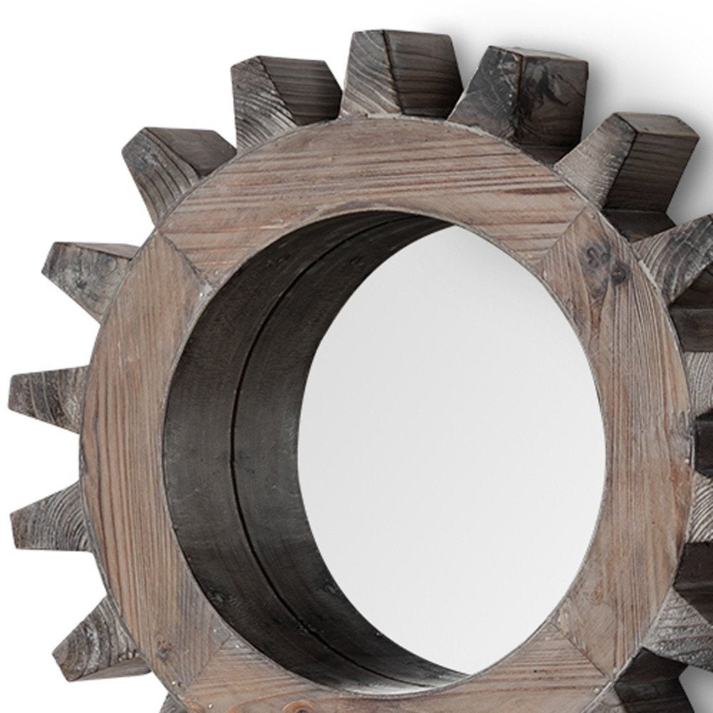 Brown Solid Wood Abstract Framed Accent Mirror - 17-inch