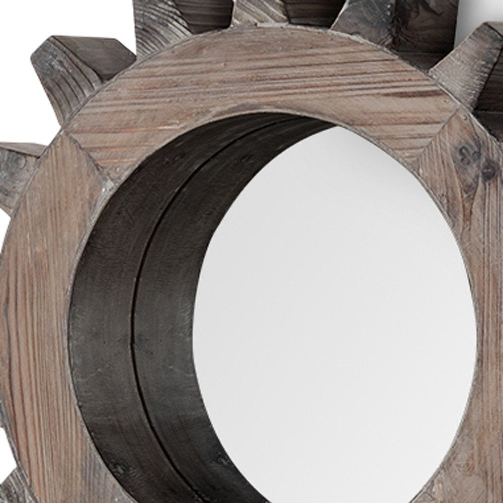 Brown Solid Wood Abstract Framed Accent Mirror - 17-inch