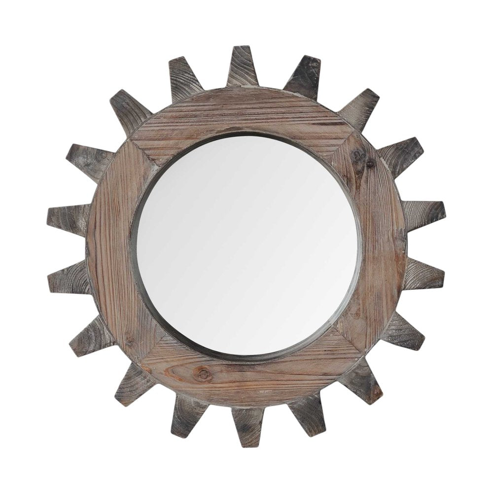 Brown Solid Wood Abstract Framed Accent Mirror - 17-inch