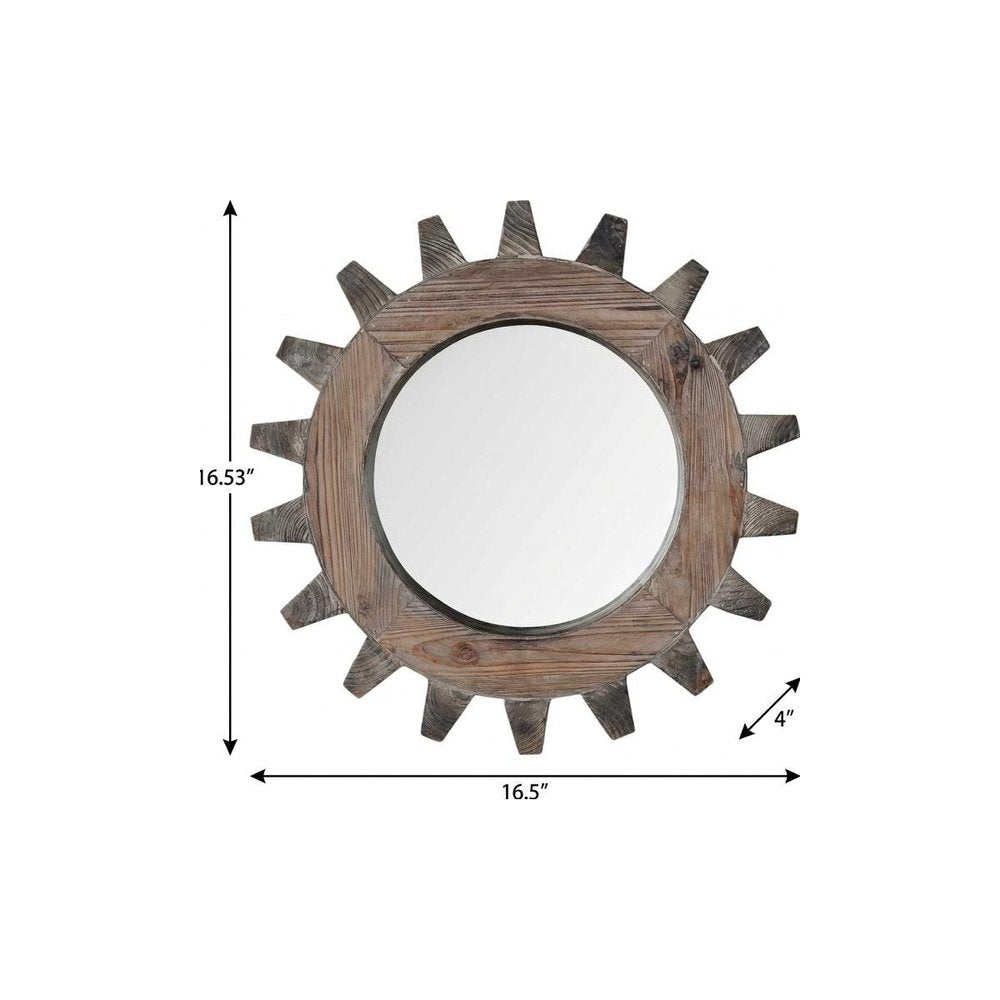 Brown Solid Wood Abstract Framed Accent Mirror - 17-inch
