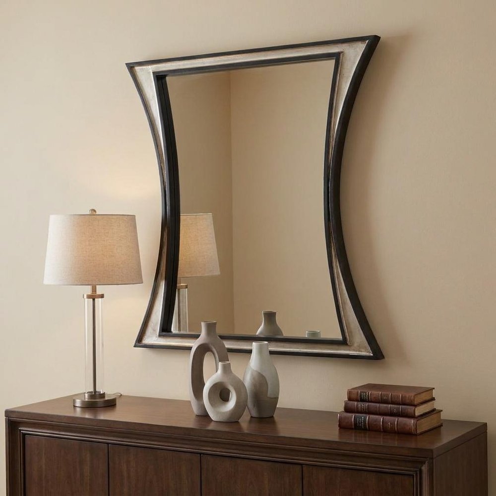 Dark Brown Wood Diamond Framed Accent Mirror - 17-inch