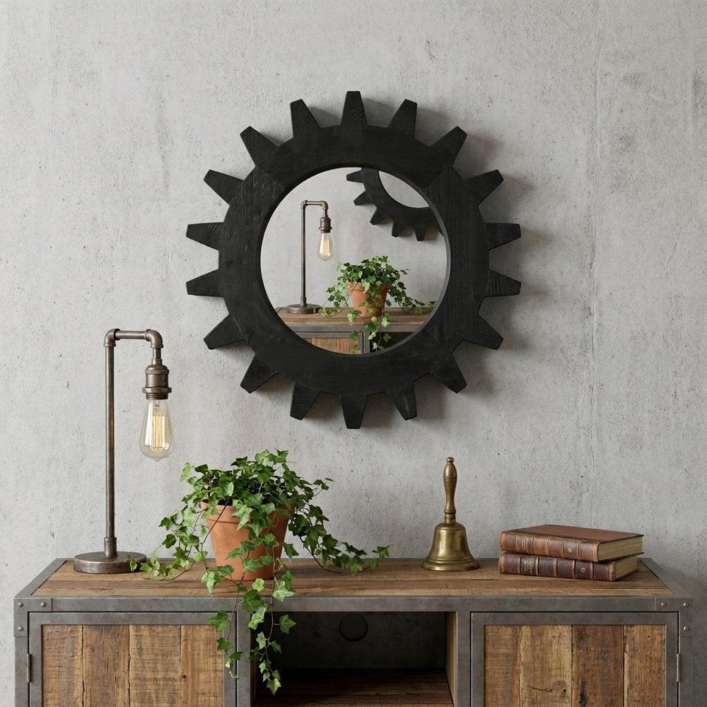 Black Abstract Wood Framed Accent Mirror - 17-inch