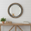 Black and Brown Metal and Solid Wood Round Geometric Framed Accent Mirror
