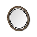 Brown and Black Round Metal and Wood Framed Accent Mirror - 24-inch