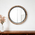 Brown and Black Round Metal and Wood Framed Accent Mirror - 24-inch
