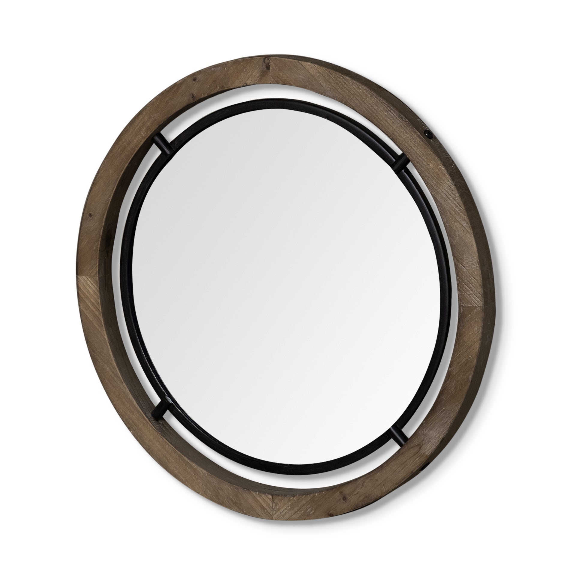 Brown Round Wood Framed Accent Mirror - 28-inch