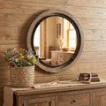 Brown Round Wood Framed Accent Mirror - 28-inch