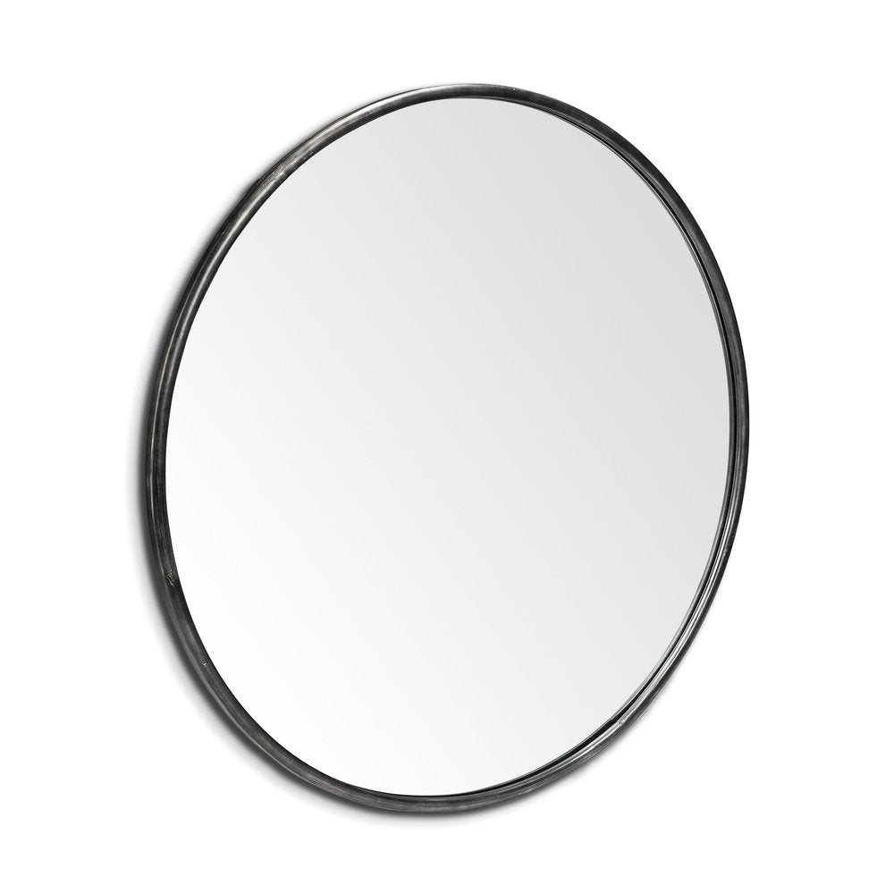 Round Black Metal Frame Wall Mirror - 47-inch