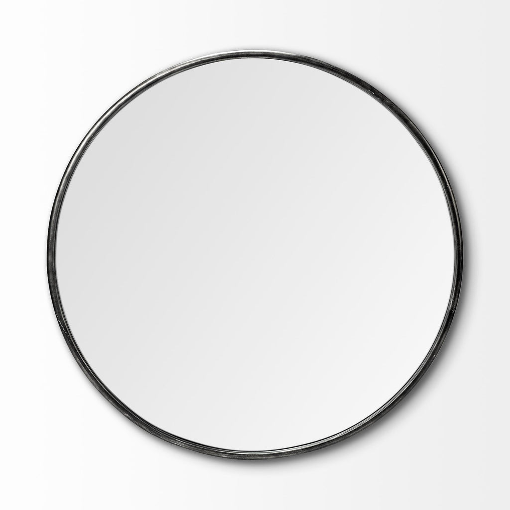 Round Black Metal Frame Wall Mirror - 47-inch