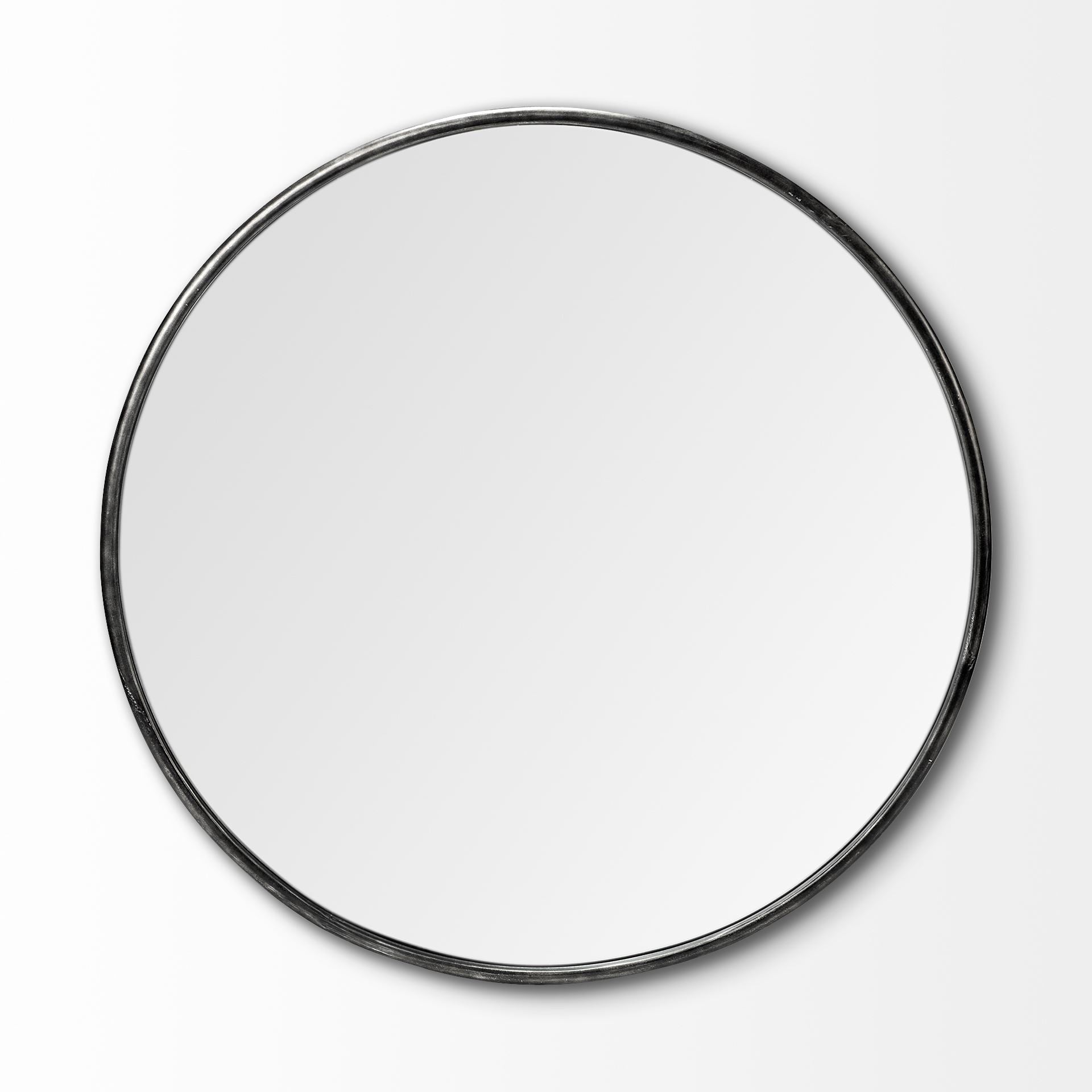 Round Black Metal Frame Wall Mirror - 47-inch