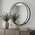 Round Black Metal Frame Wall Mirror - 47-inch