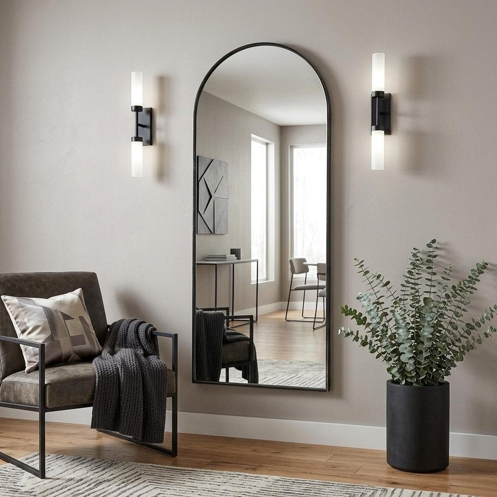 Black Metal Arch Framed Full Length Hanging Mirror - 70-inch