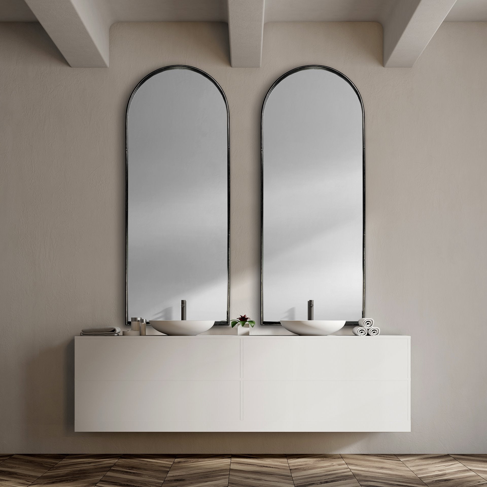 Black Metal Arch Framed Full Length Hanging Mirror - 70-inch