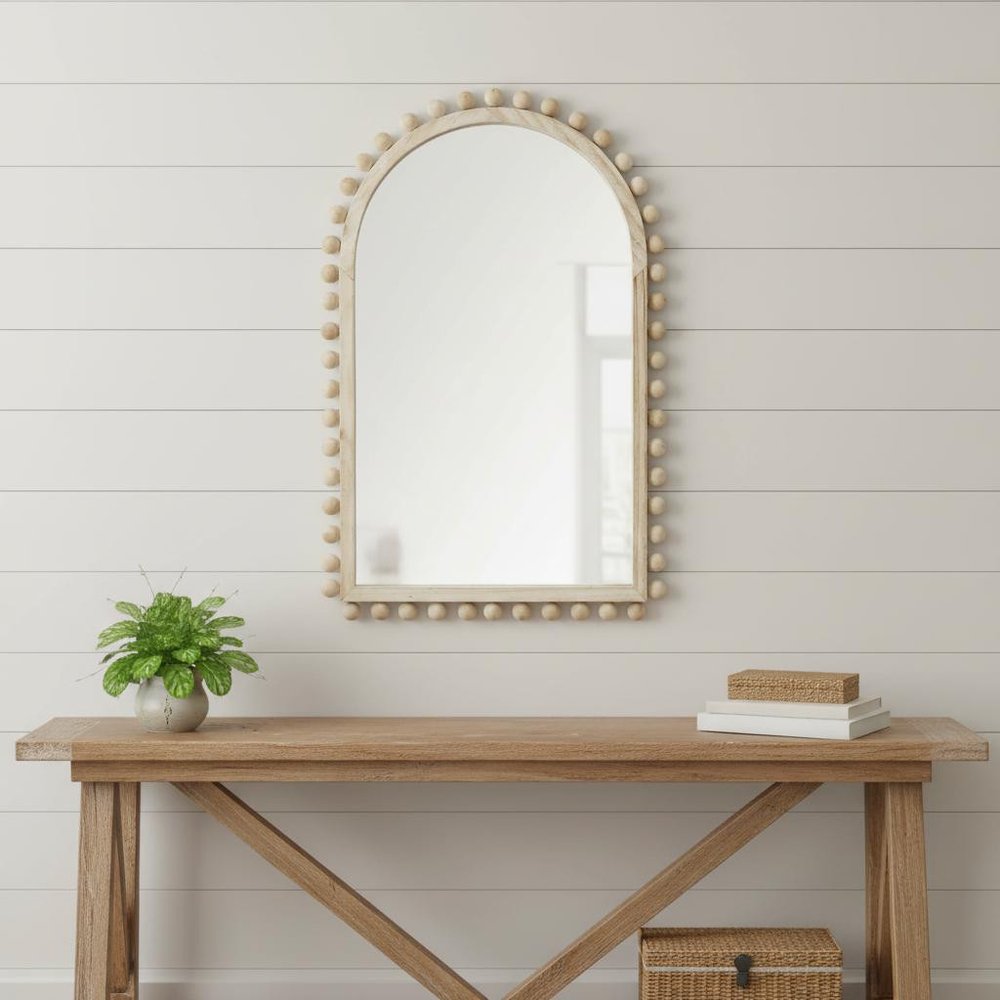 Natural Arch Wood Framed Accent Mirror - 35-inch