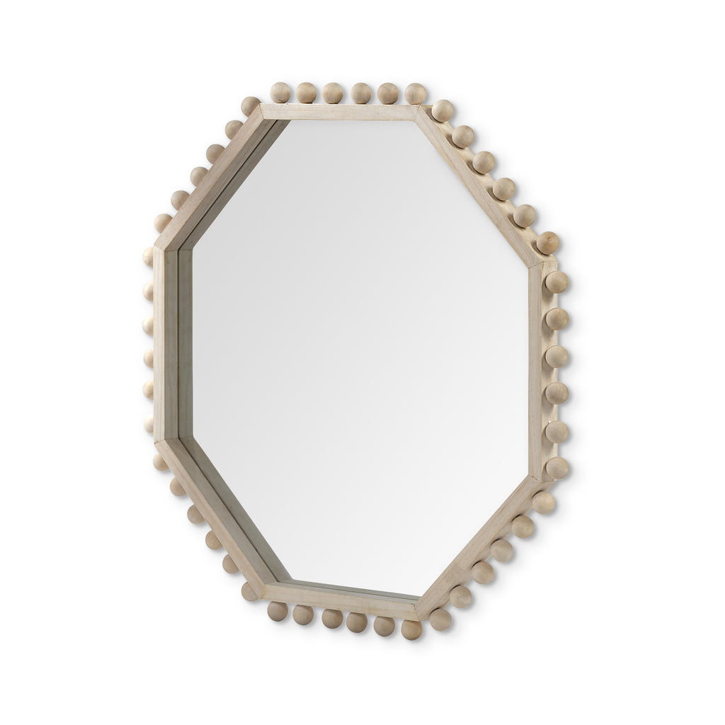 Natural Wood Octagon Beaded Framed Accent Mirror - 33-inch