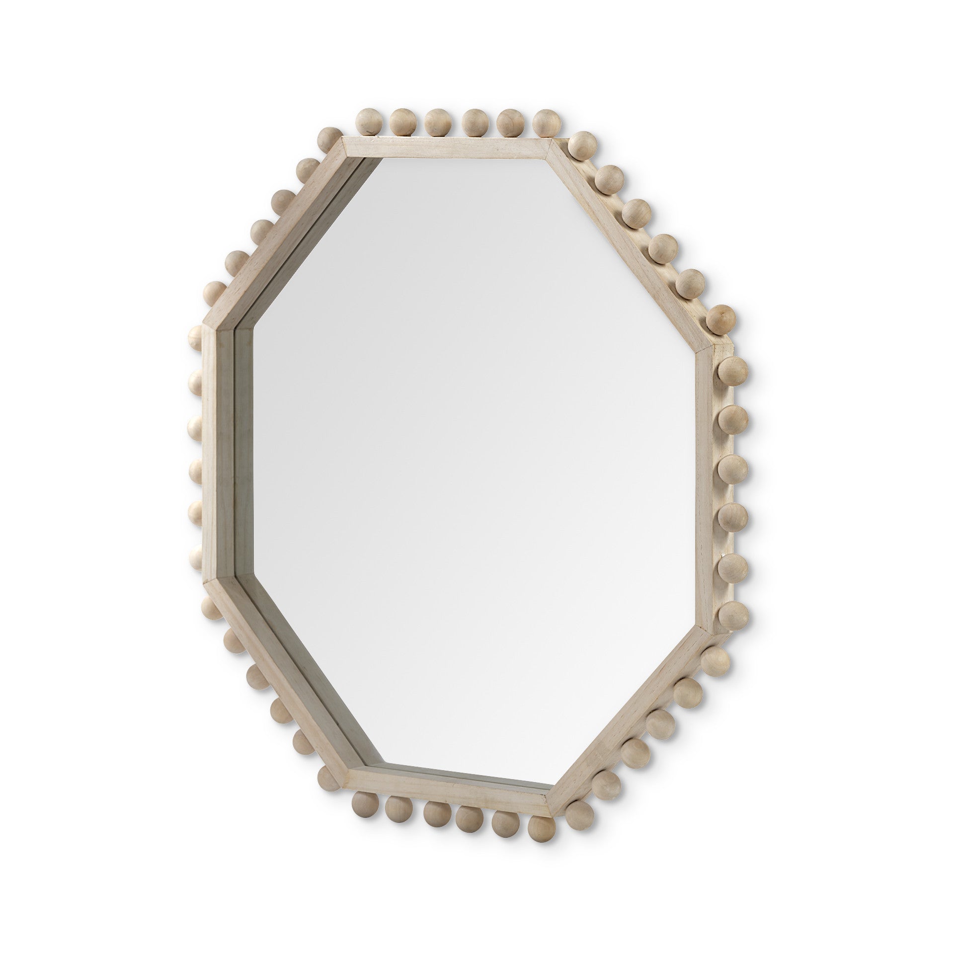 Natural Wood Octagon Beaded Framed Accent Mirror - 33-inch