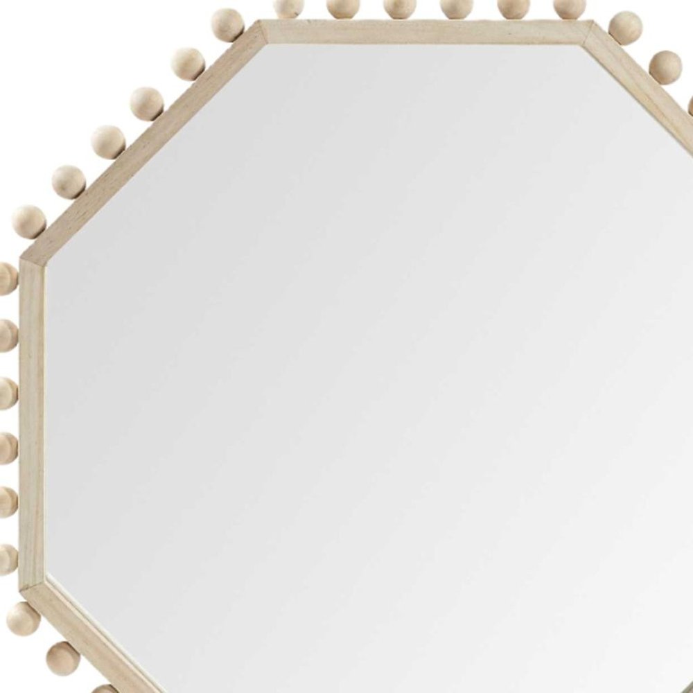 Natural Wood Octagon Beaded Framed Accent Mirror - 33-inch