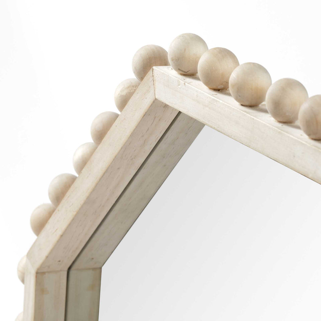 Natural Wood Octagon Beaded Framed Accent Mirror - 33-inch