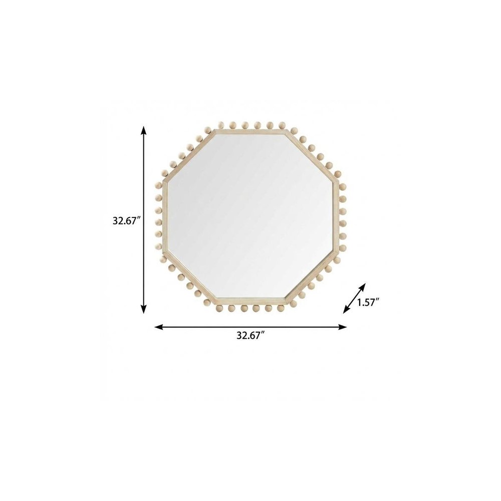 Natural Wood Octagon Beaded Framed Accent Mirror - 33-inch