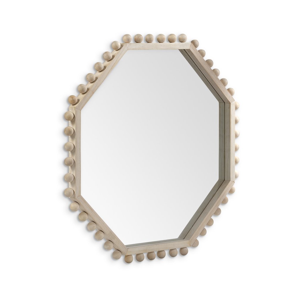 Natural Wood Octagon Beaded Framed Accent Mirror - 33-inch