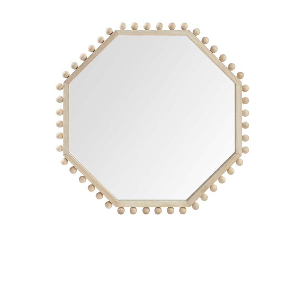Natural Wood Octagon Beaded Framed Accent Mirror - 33-inch