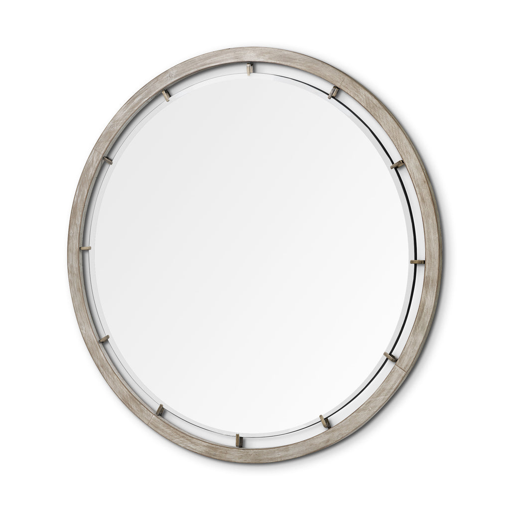 Brown Round Wood and Metal Framed Accent Mirror - 54-inch