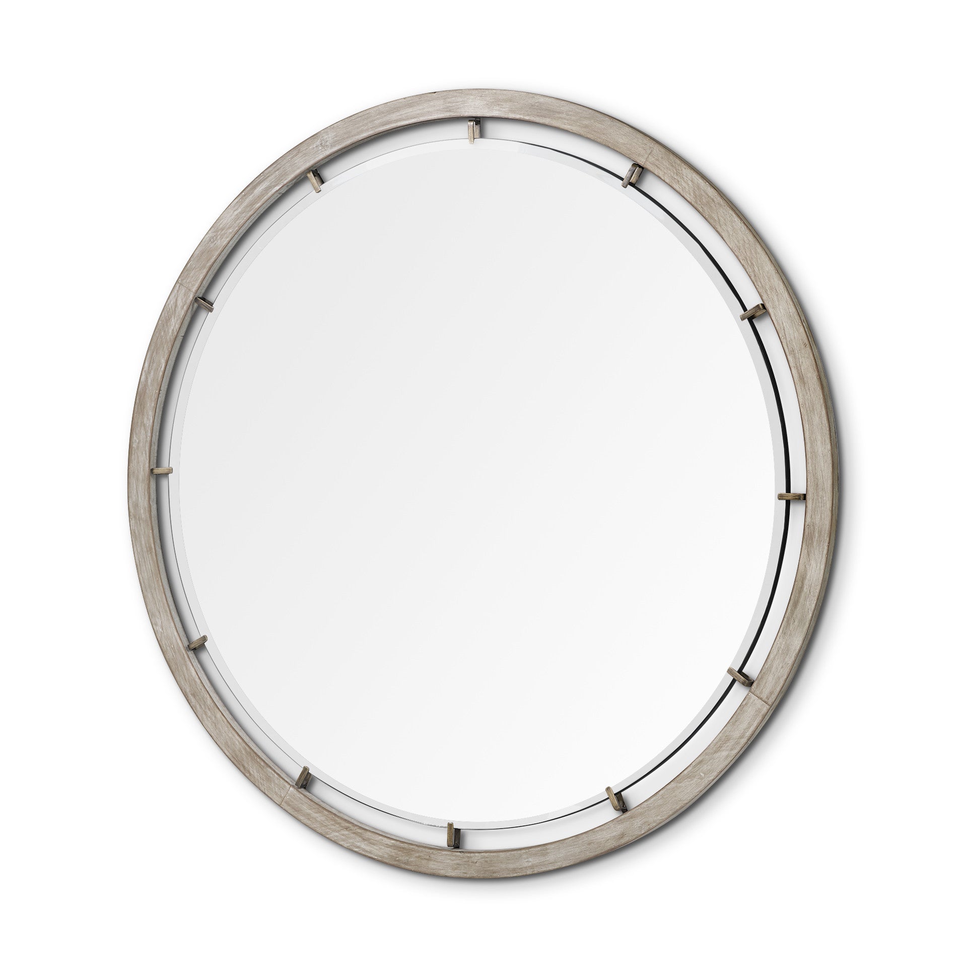 Brown Round Wood and Metal Framed Accent Mirror - 54-inch