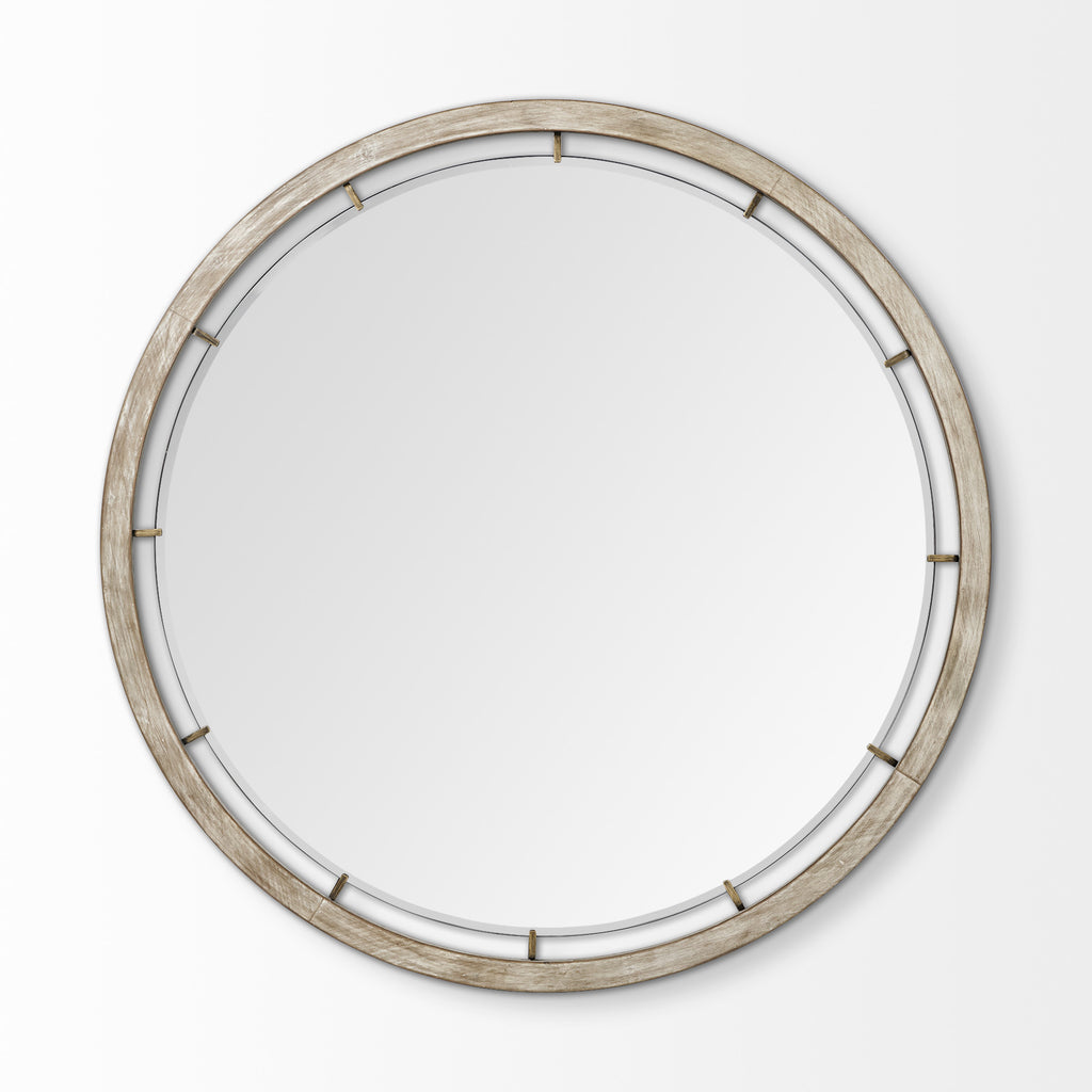 Brown Round Wood and Metal Framed Accent Mirror - 54-inch
