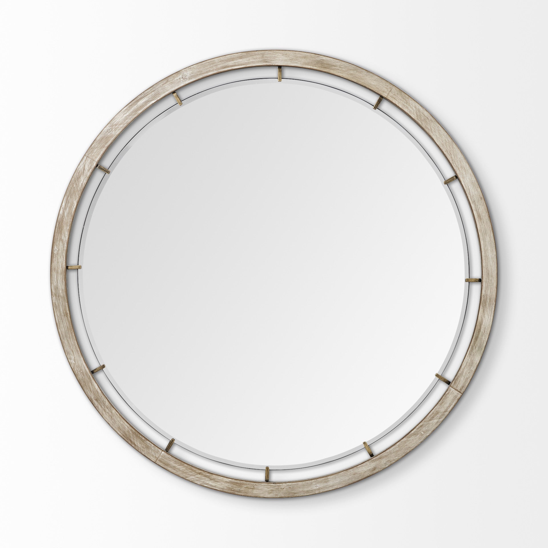 Brown Round Wood and Metal Framed Accent Mirror - 54-inch
