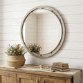 Brown Round Wood and Metal Framed Accent Mirror - 54-inch