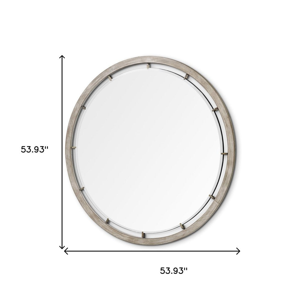 Brown Round Wood and Metal Framed Accent Mirror - 54-inch