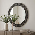 Round Black Metal Frame Wall Mirror with Wood Beads - 42-inch