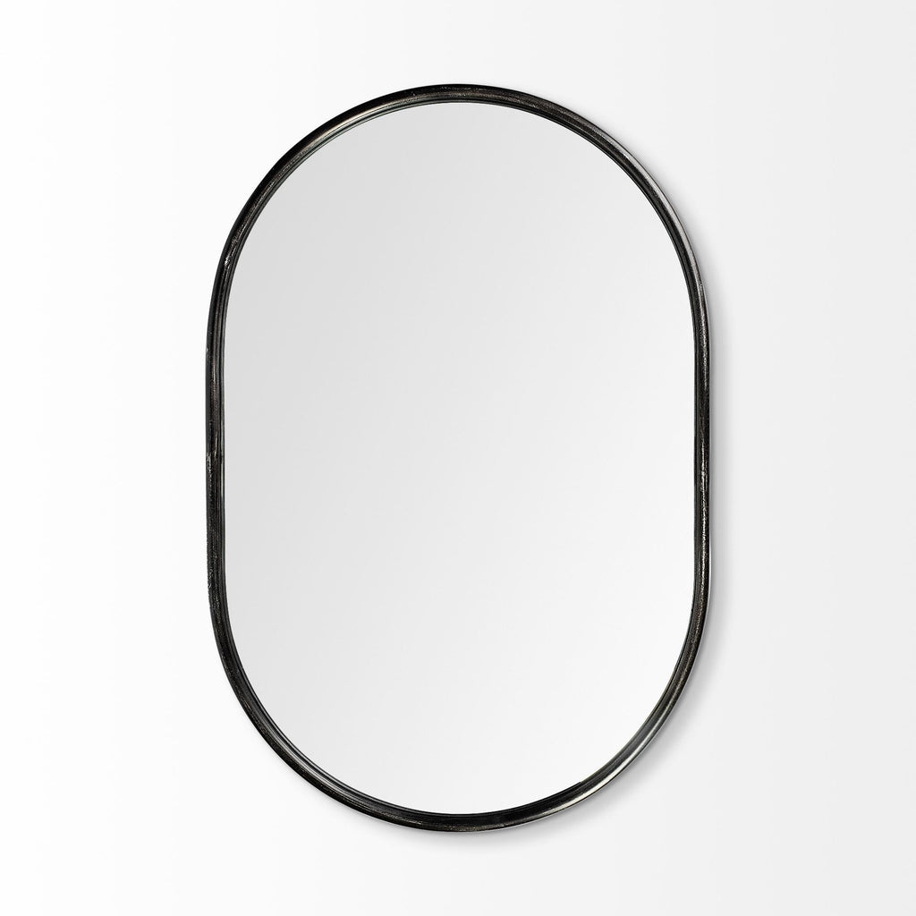 Black Oval Metal Framed Accent Mirror - 36-inch