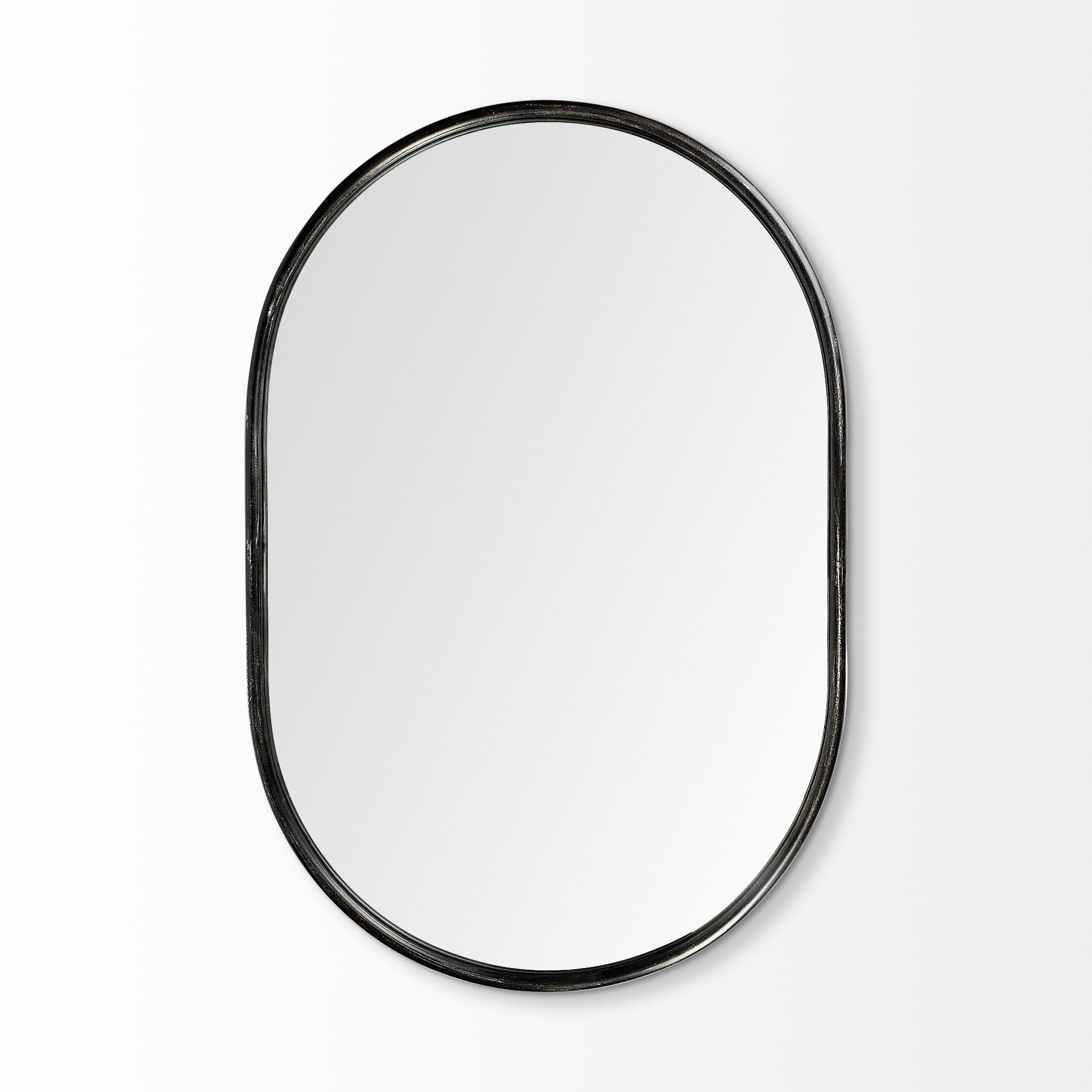 Black Oval Metal Framed Accent Mirror - 36-inch