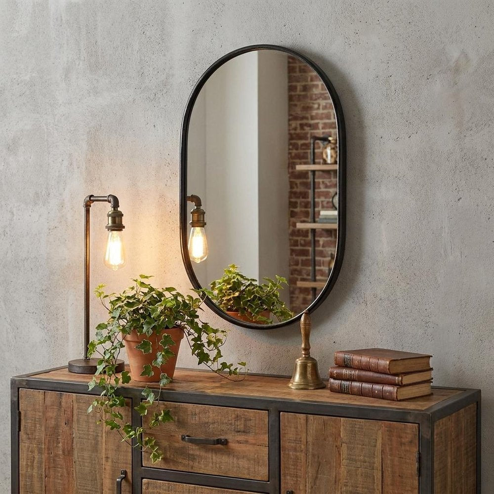 Black Oval Metal Framed Accent Mirror - 36-inch