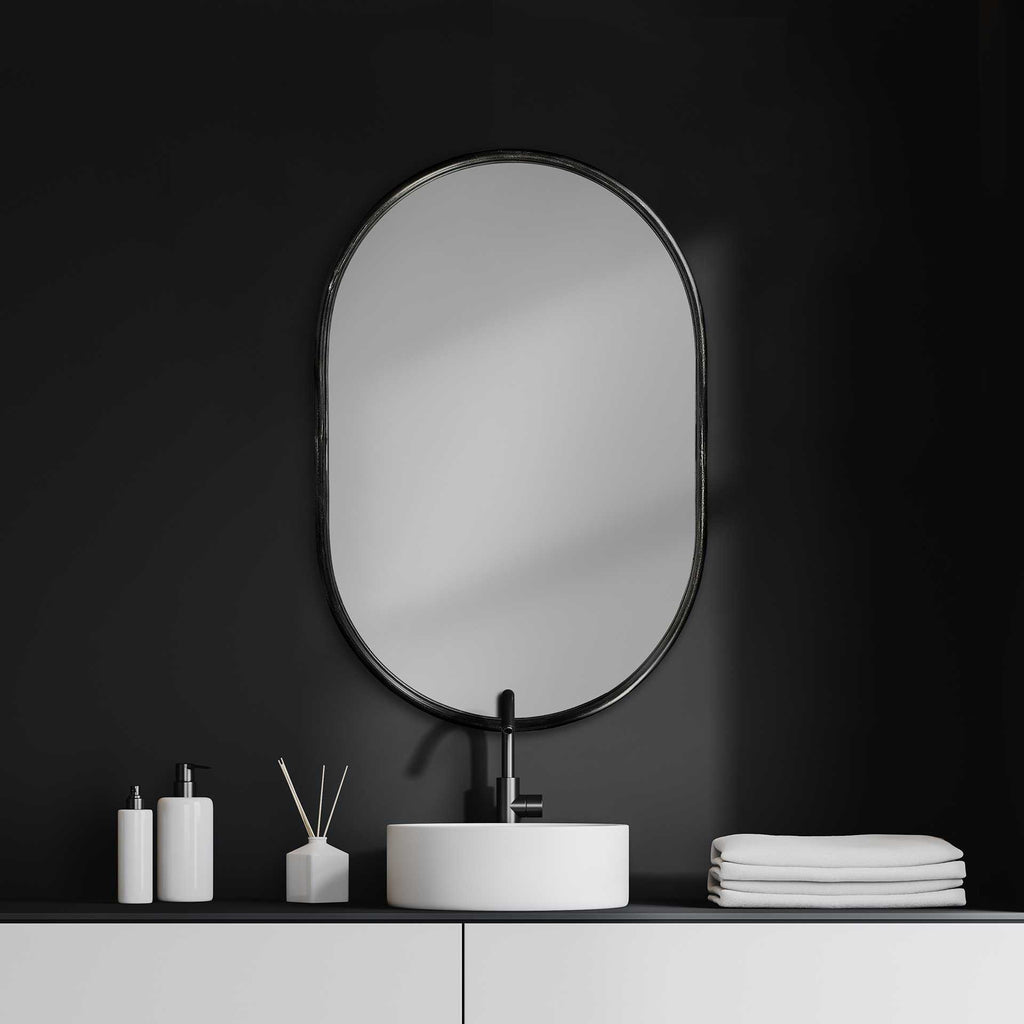 Black Oval Metal Framed Accent Mirror - 36-inch
